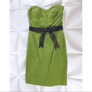 Mario Balthazar Sz 4 Green Strapless Velvet Brown Satin Ribbon Sheath Dress